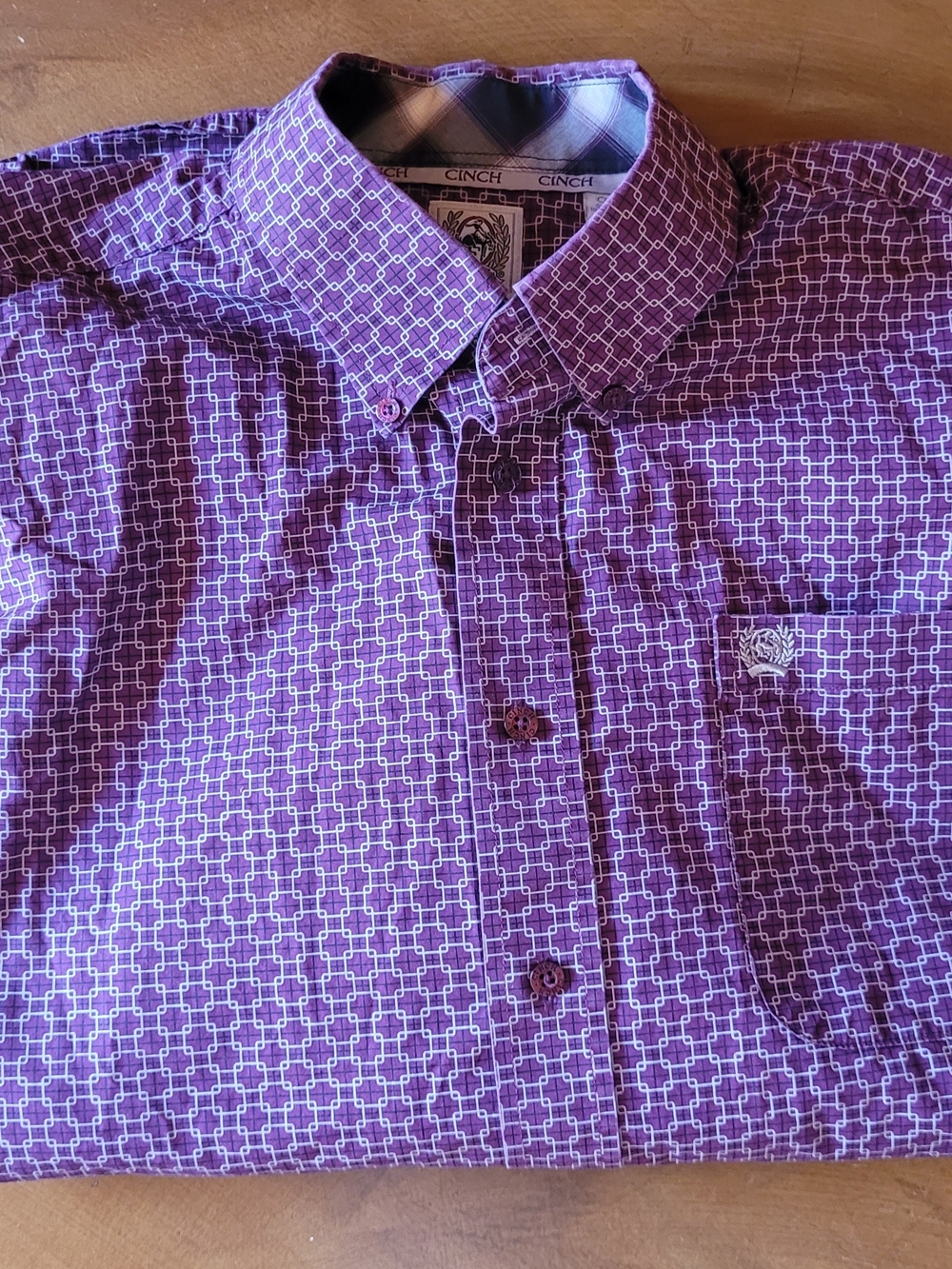 Cinch Men's Burgundy Geometric Button-Down Shirt with Chest Pocket